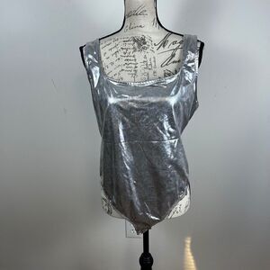 Fashion Nova Metallic Silver Bodysuit Womens 1X Sleeveless Scoop Neck Clubwear